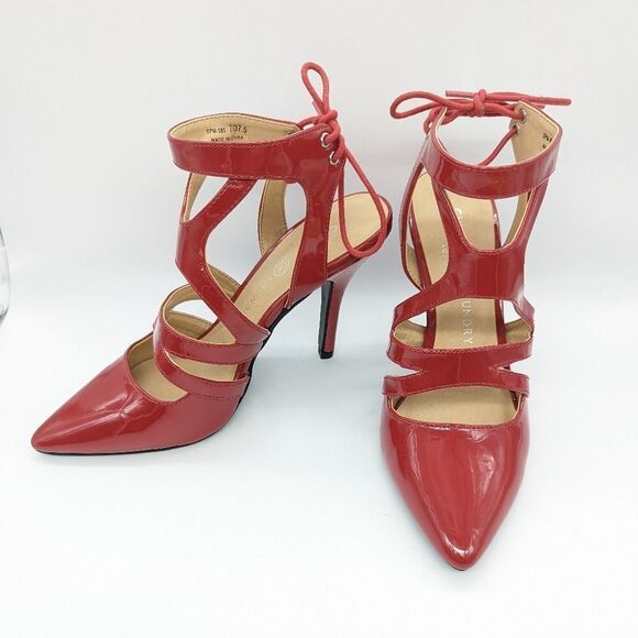 Red patent Chinese Laundry Women's Pointy Toe Ankle Strap Strappy Stiletto Heels - Picture 1 of 13